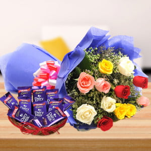 12 Flowers Bouquet with Cadbury Chocolates