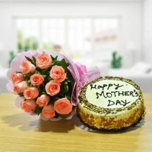 Pink Roses N Butterscotch Cake For Mom