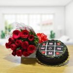 Red Roses N Chocolate Cake For Mom