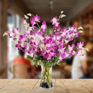Graceful Purple Orchid Bouquet In Glass Vase