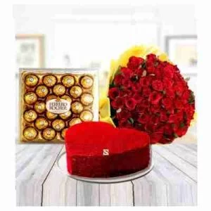 Red Rose N Ferrero Velvet Cake