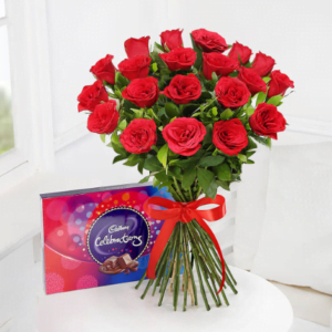 20 Red Roses With Cadbury Celebration